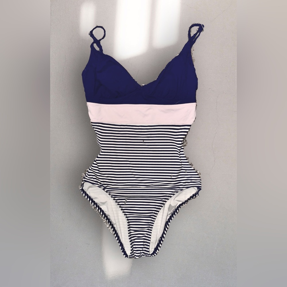 Cute navy pink and white one piece, swimsuit, female size 4